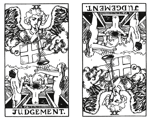 Judgement Tarot Card - left upright, right reversed