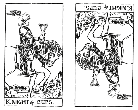 Knight of Cups Tarot Card - left upright, right reversed
