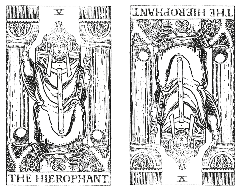 The Hierophant Tarot Card - left upright, right reversed